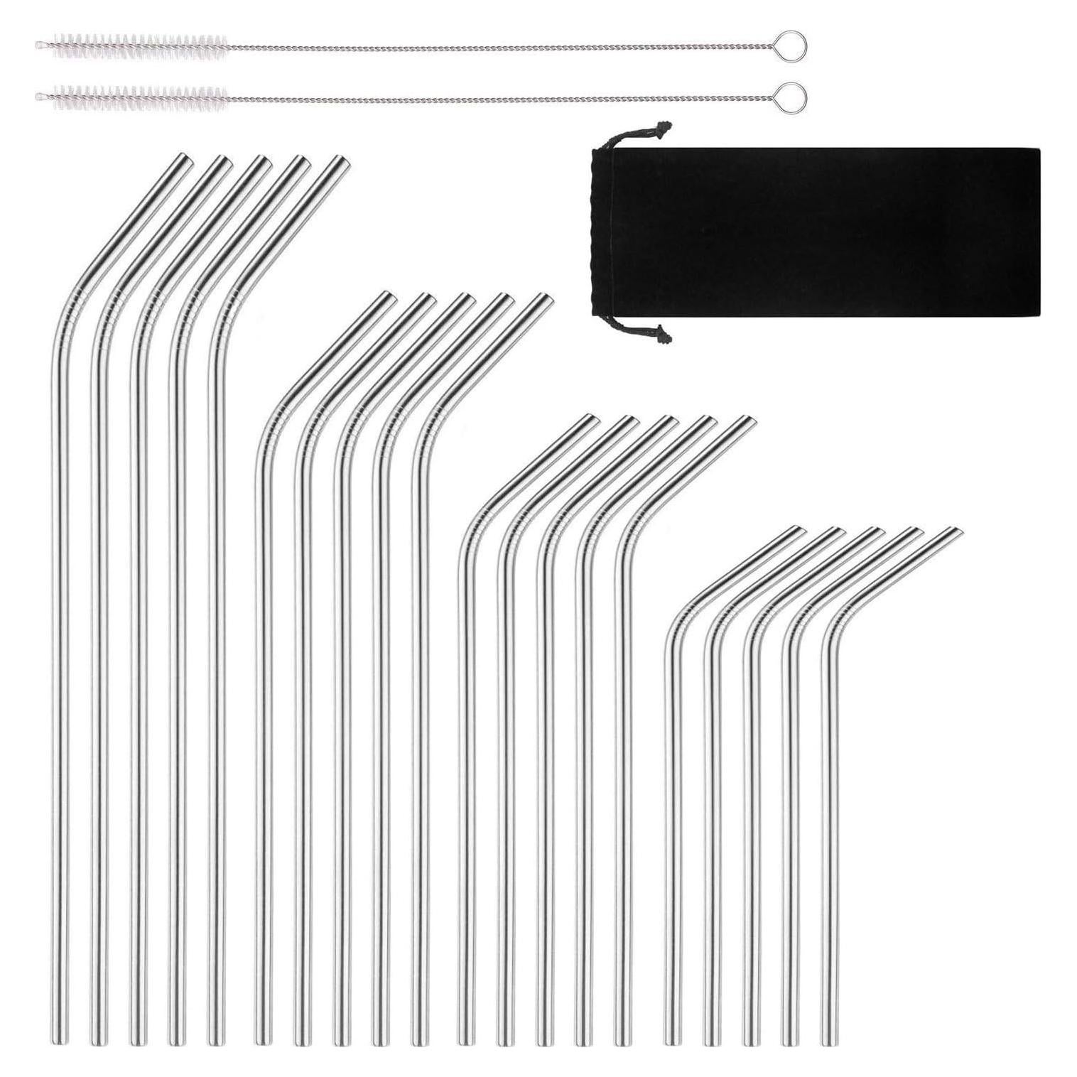 Popotes Reutilizables de Acero Inoxidable BGMAXimum - 20 Pcs 4 Tamaños