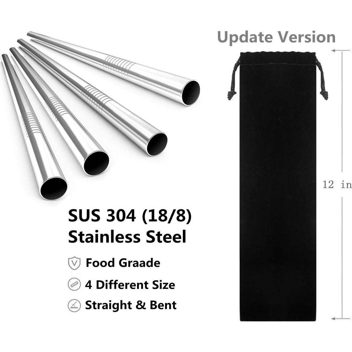 Popotes Reutilizables de Acero Inoxidable BGMAXimum - 20 Pcs 4 Tamaños