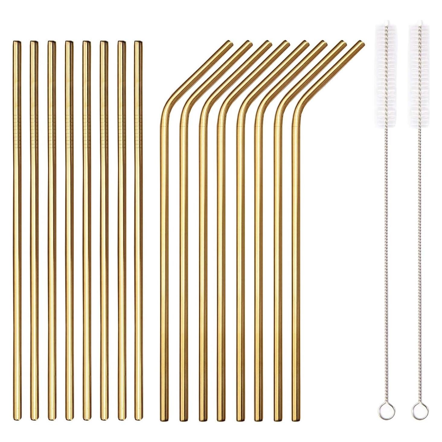 Juego de 18 Pajitas Reutilizables HOMQUEN Doradas 21.6 cm