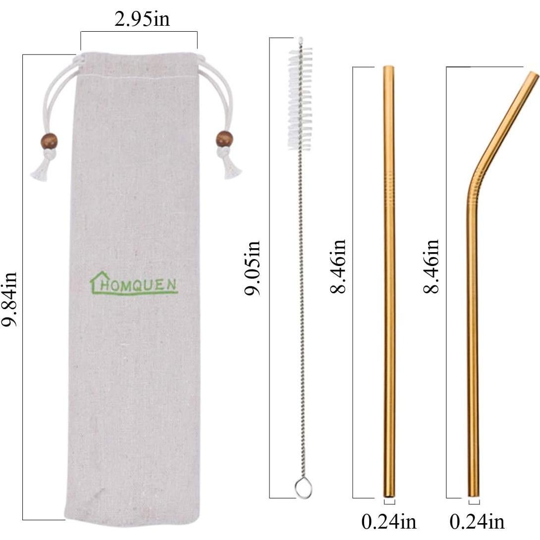 Juego de 18 Pajitas Reutilizables HOMQUEN Doradas 21.6 cm