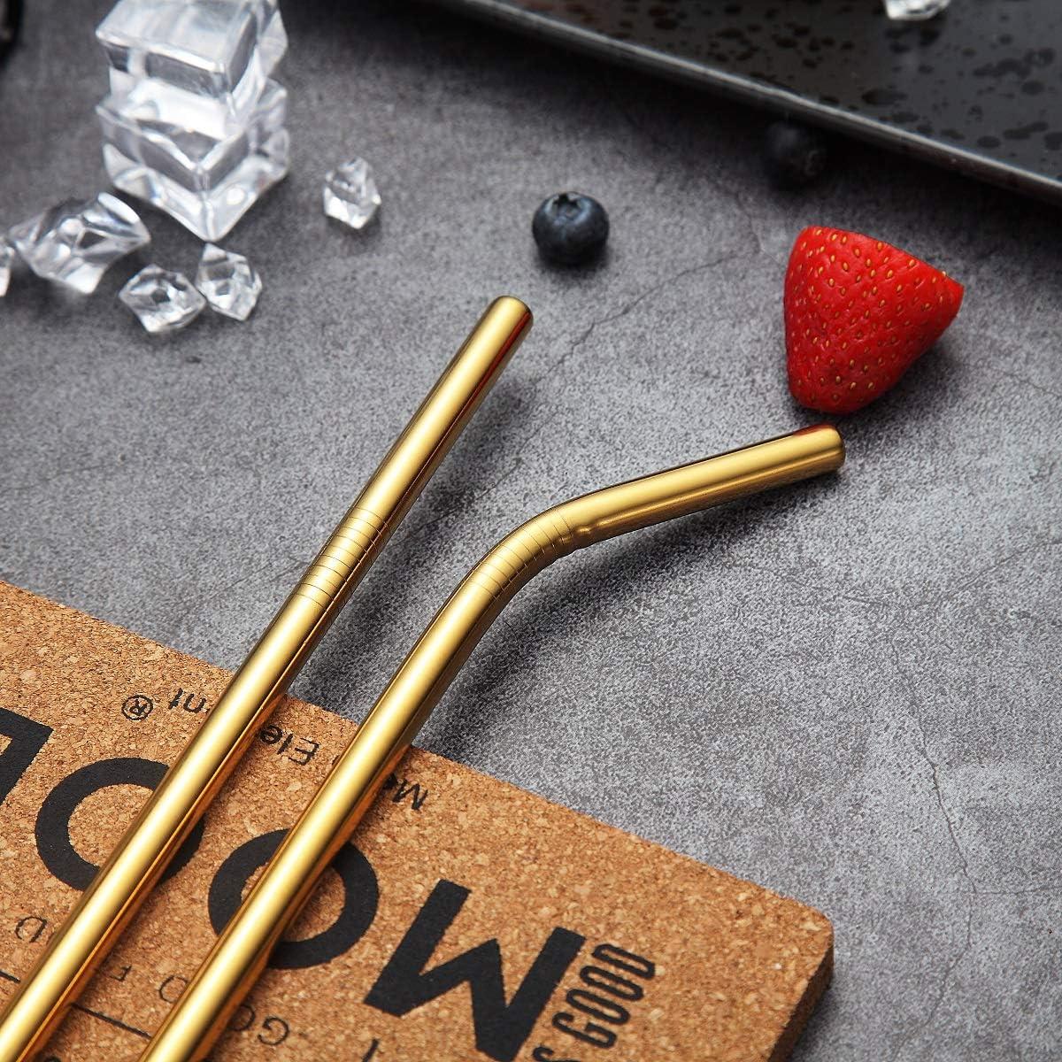 Juego de 18 Pajitas Reutilizables HOMQUEN Doradas 21.6 cm