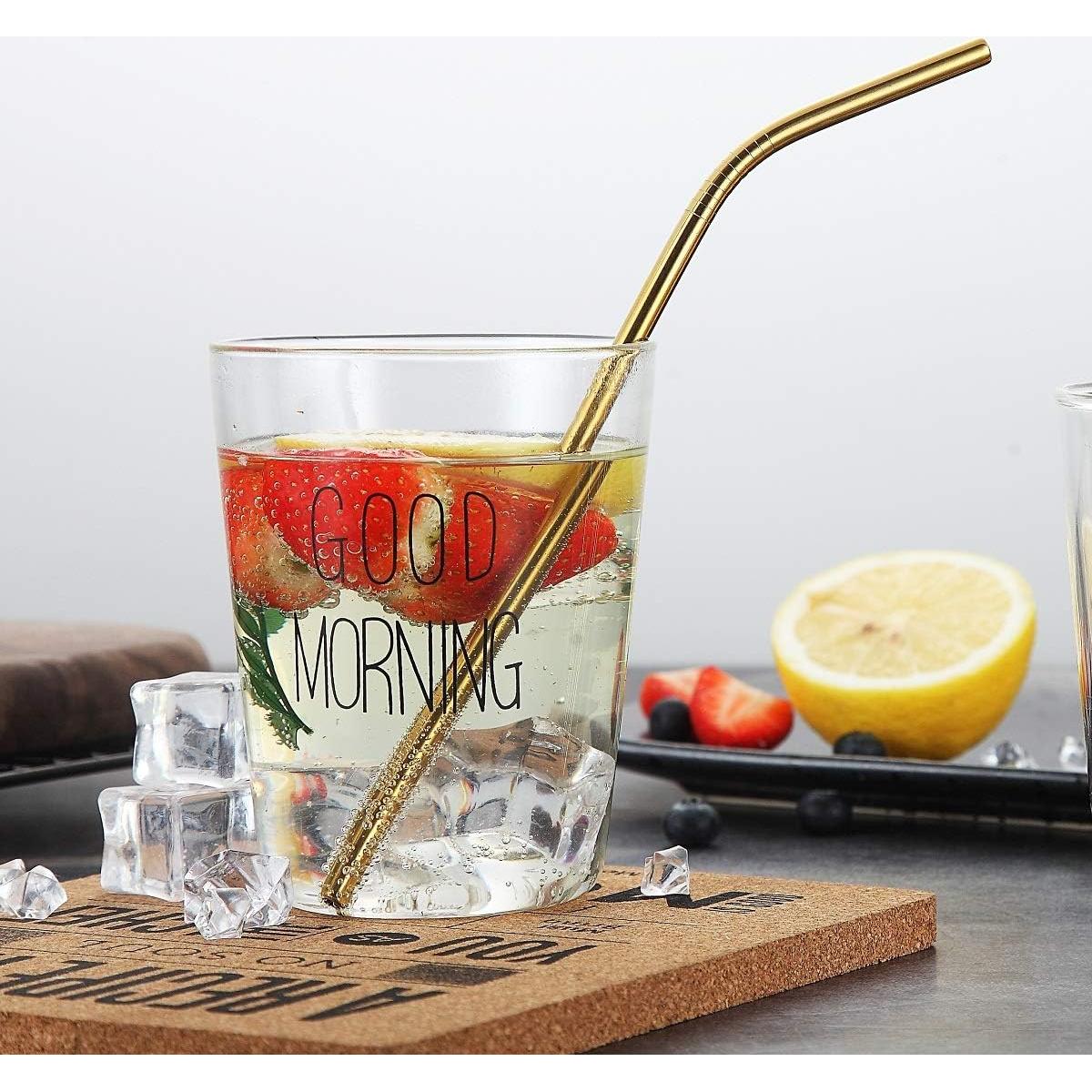 Juego de 18 Pajitas Reutilizables HOMQUEN Doradas 21.6 cm