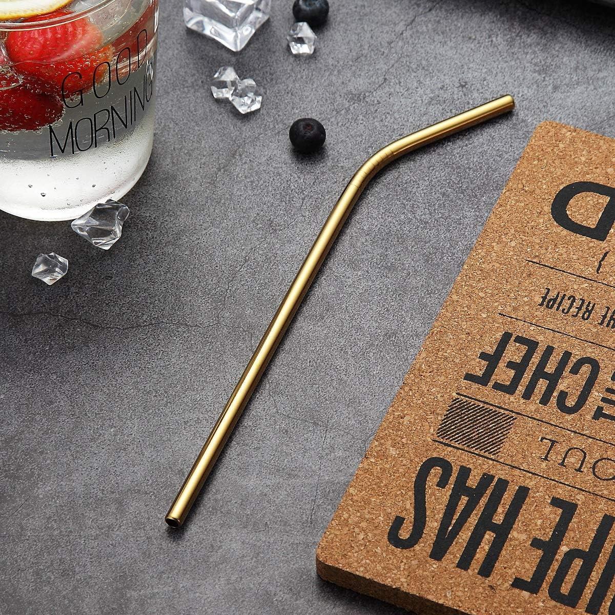 Juego de 18 Pajitas Reutilizables HOMQUEN Doradas 21.6 cm