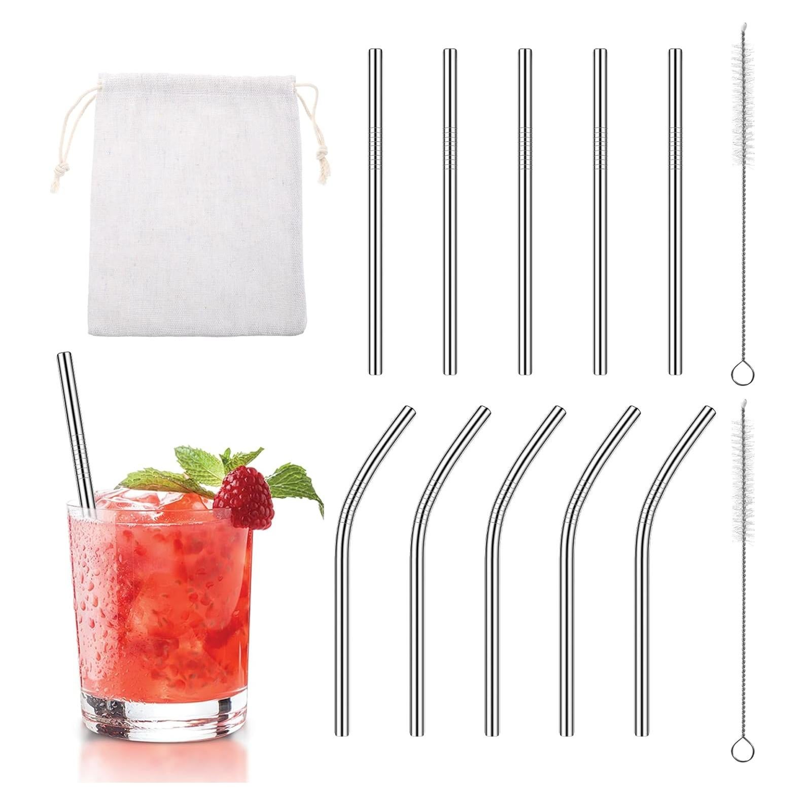 Paquete de 10 Pajitas Metálicas Reutilizables SynHHergyx 12.7 cm