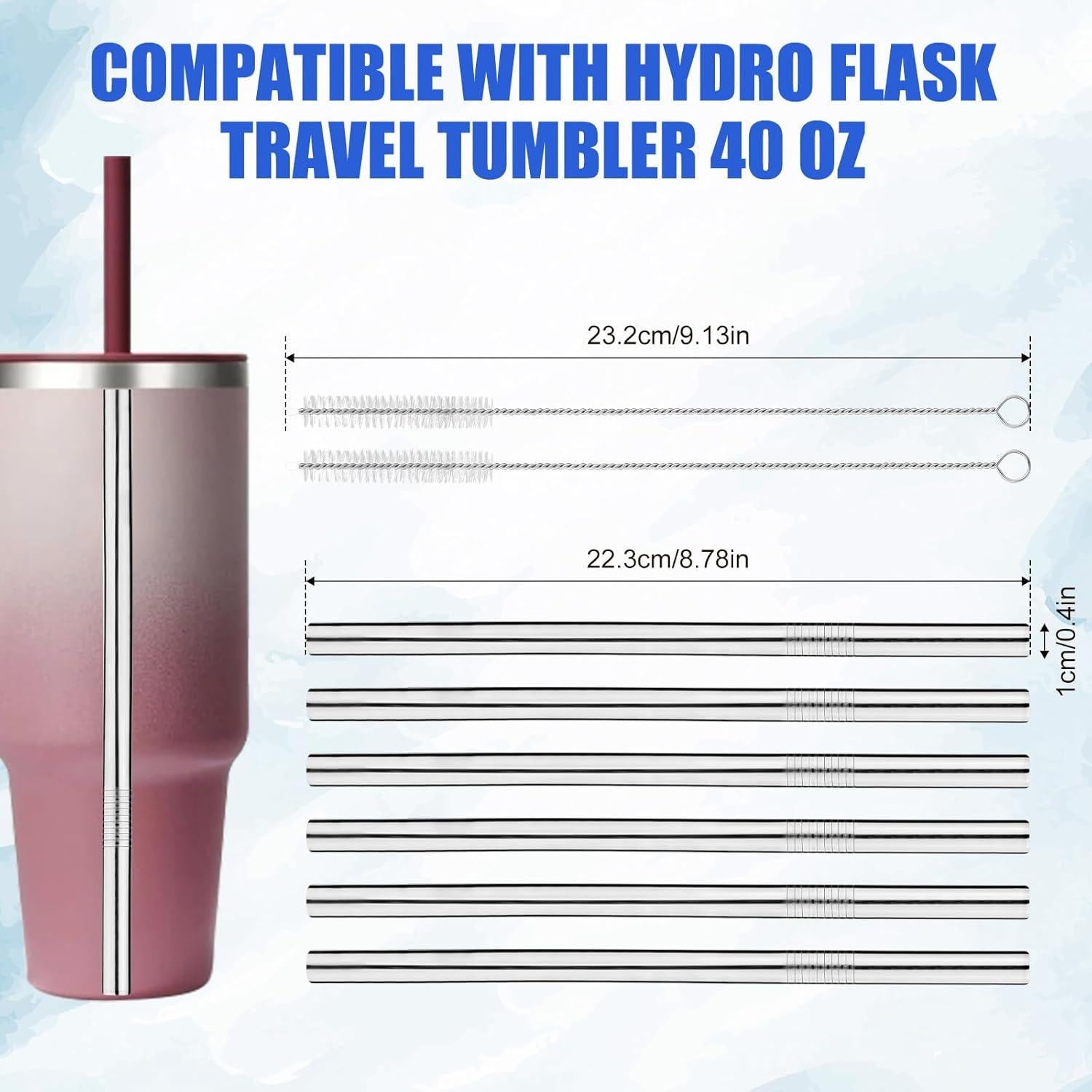 6 Pajitas Reutilizables de Acero Inoxidable BOXOB 22.3cm