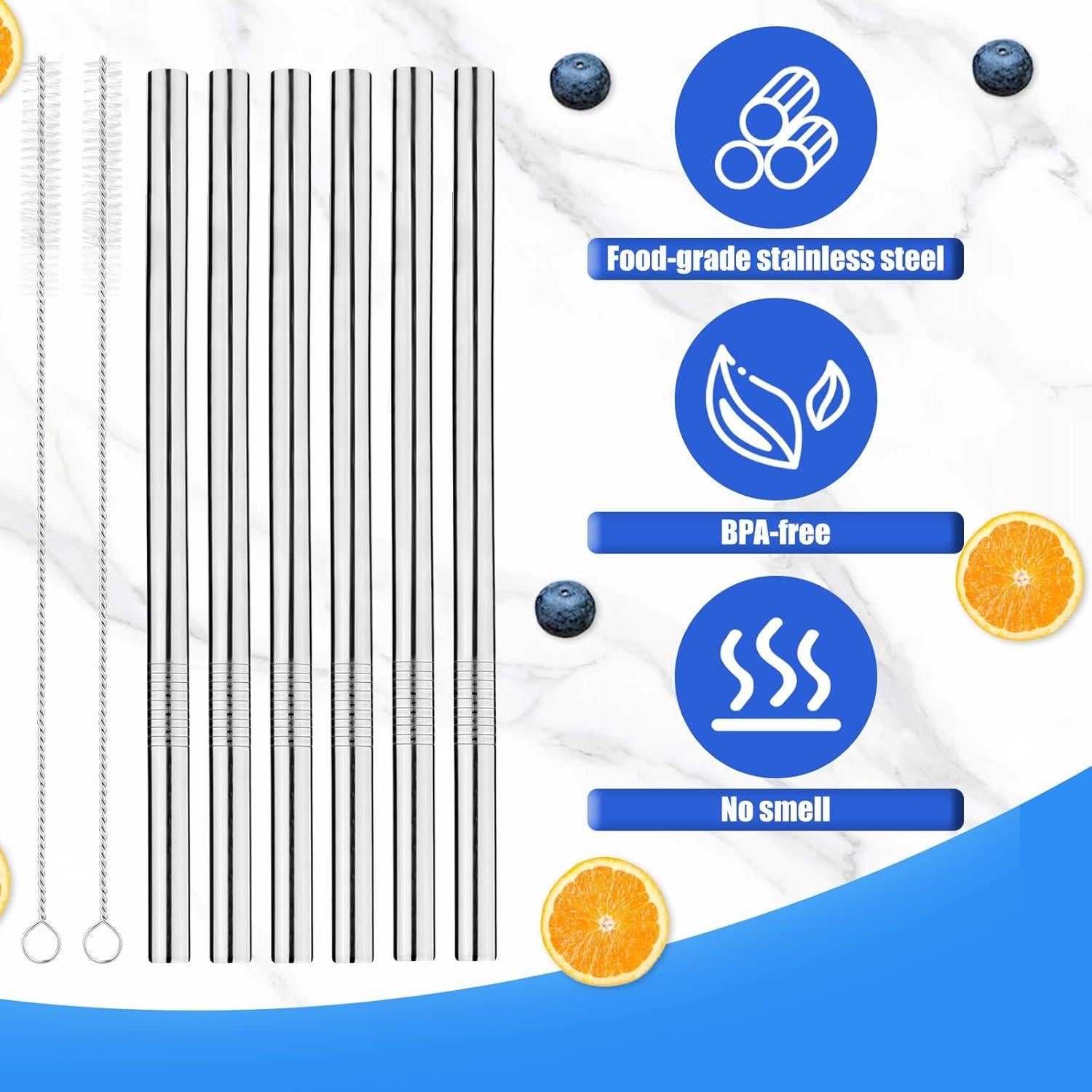 6 Pajitas Reutilizables de Acero Inoxidable BOXOB 22.3cm