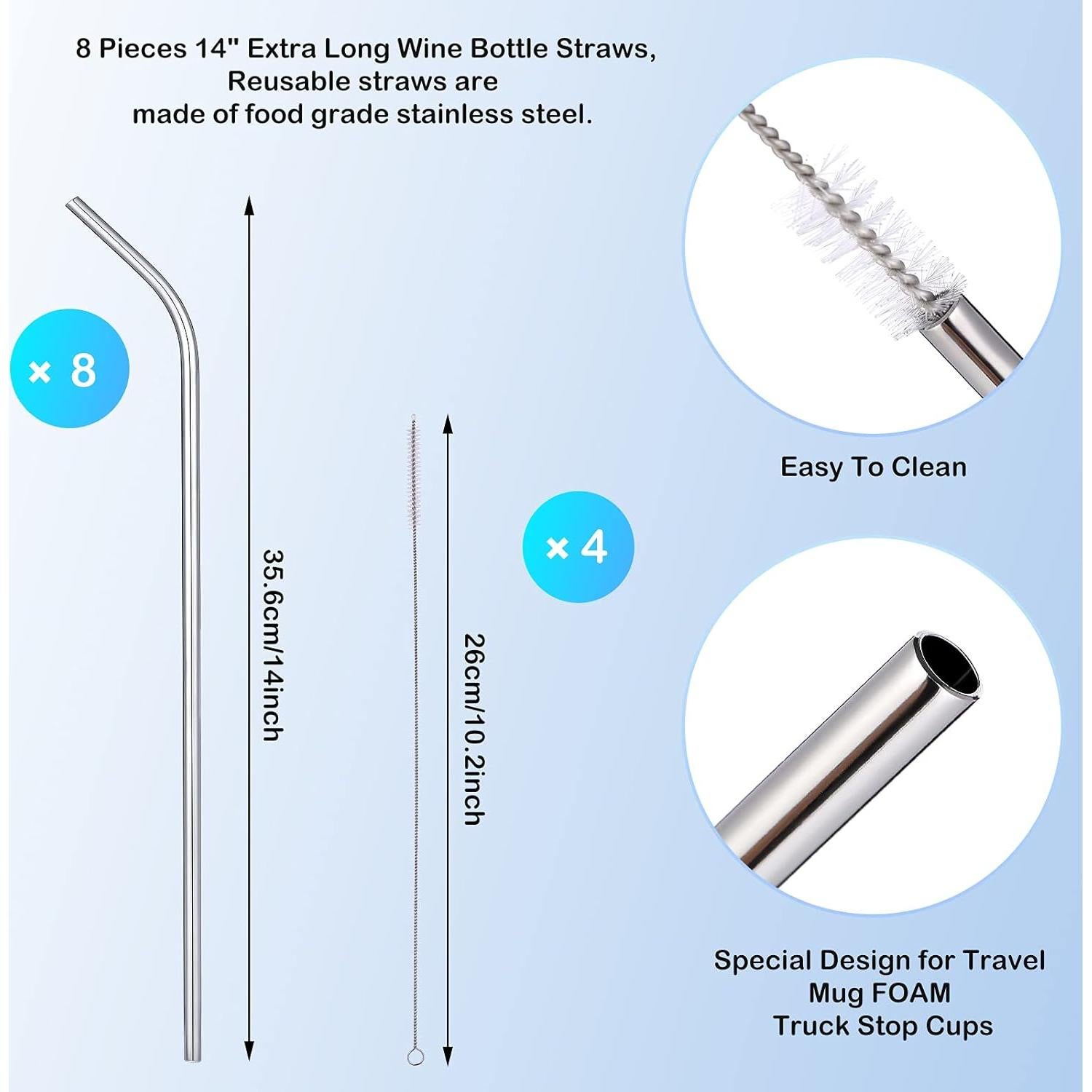 Pajitas de Acero Inoxidable Geiserailie 14" 8 Piezas con Cepillos