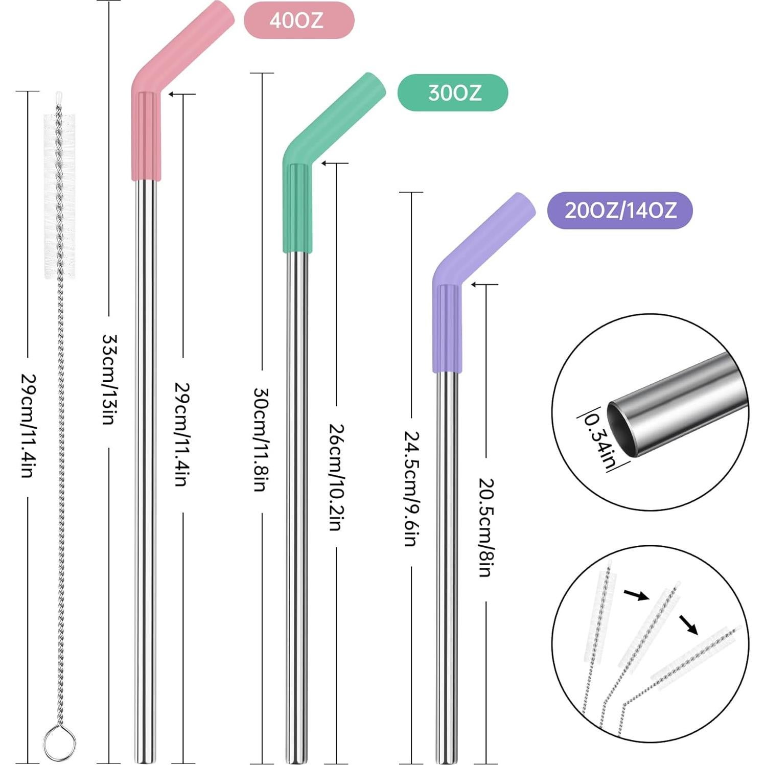 Juego de 6 Pajillas Reutilizables Tomorotec Acero Inoxidable 3 Tamaños