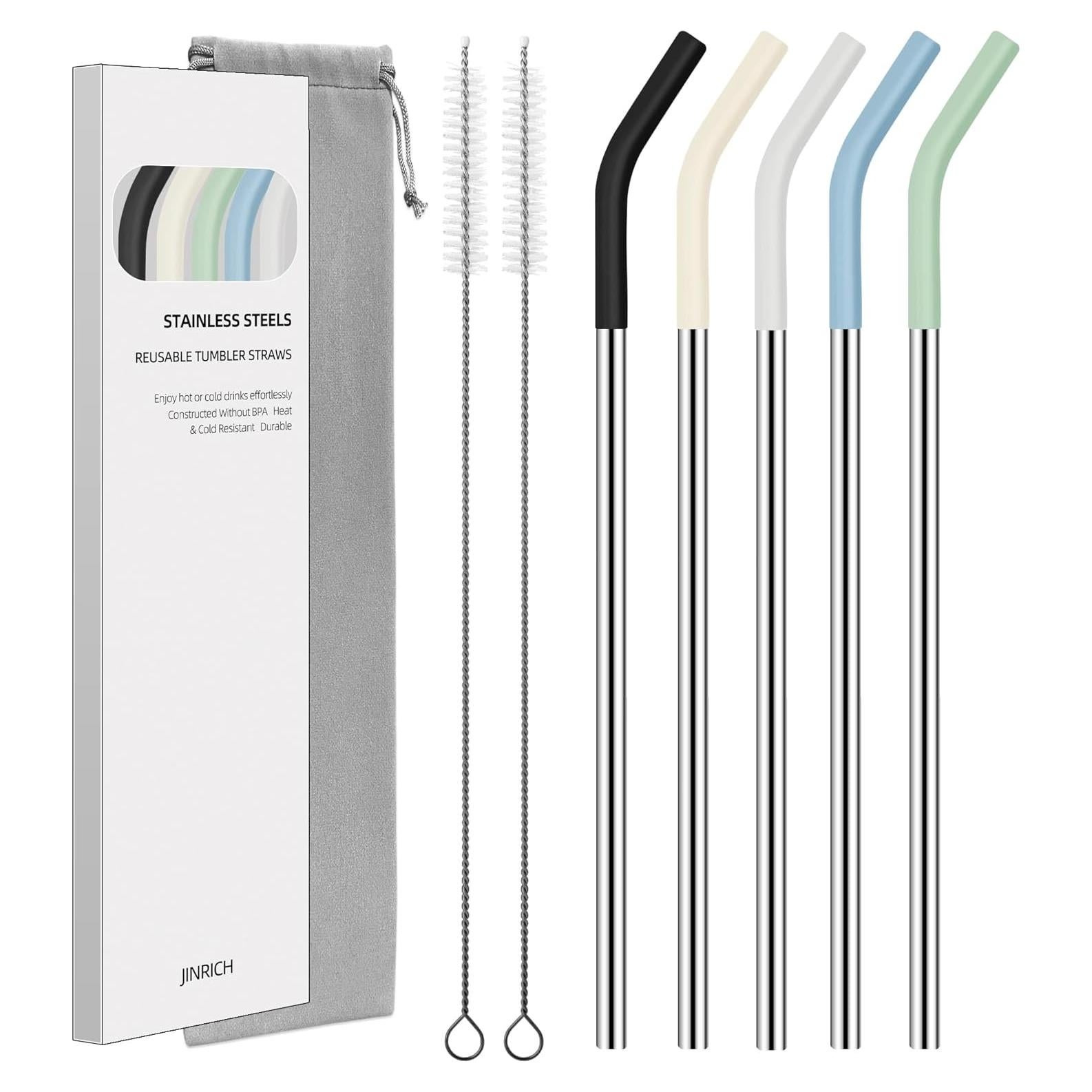 Juego de 5 Pajitas de Acero Inoxidable JINRICH 40 cm Reutilizables