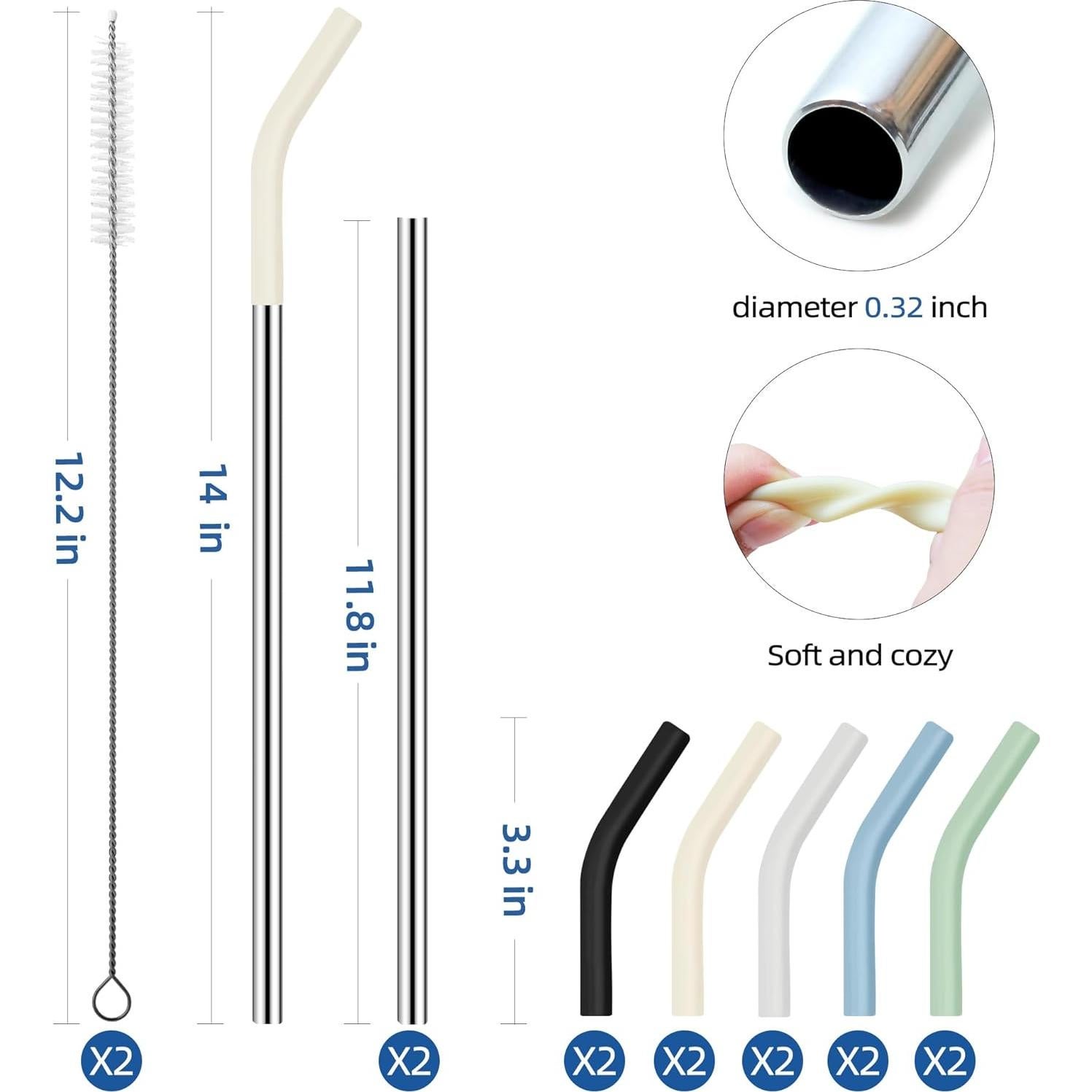 Juego de 5 Pajitas de Acero Inoxidable JINRICH 40 cm Reutilizables