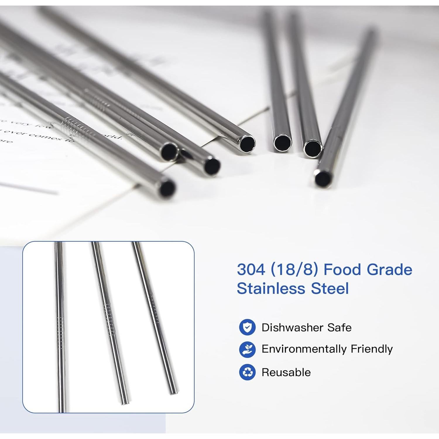 Paquete de 25 Popotes Reutilizables AGH de Acero Inoxidable 24.1 cm