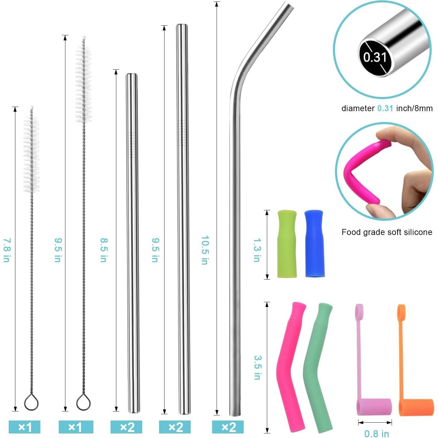 Juego de Popotes Reutilizables de Acero Inoxidable DKYEUD 6 PCS