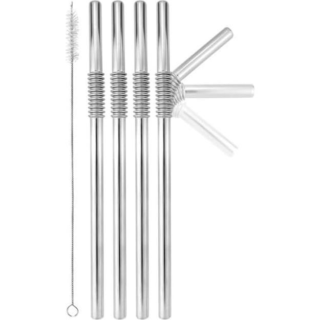 Popotes de Acero Inoxidable Flexibles Nuts - 4 Piezas + Limpiador