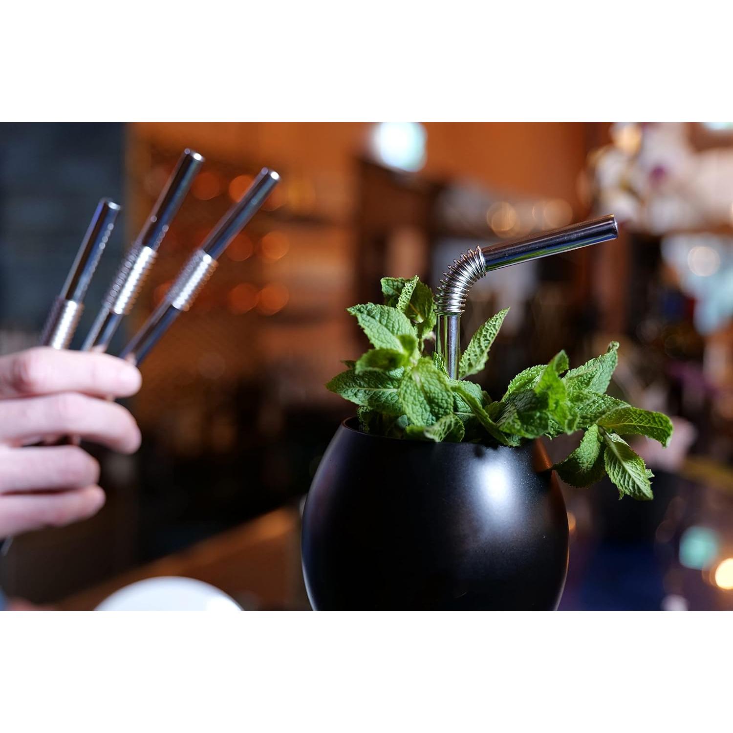 Popotes de Acero Inoxidable Flexibles Nuts - 4 Piezas + Limpiador