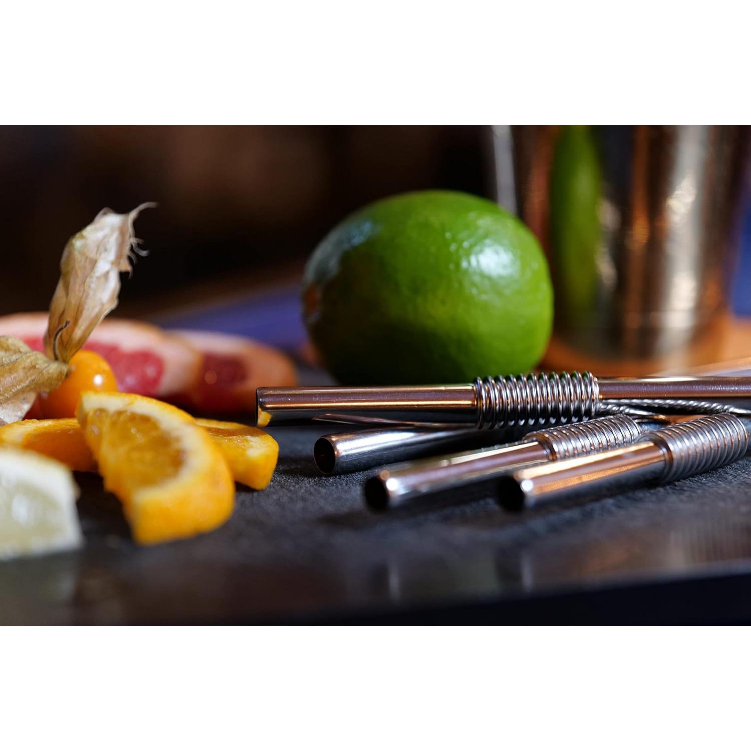 Popotes de Acero Inoxidable Flexibles Nuts - 4 Piezas + Limpiador