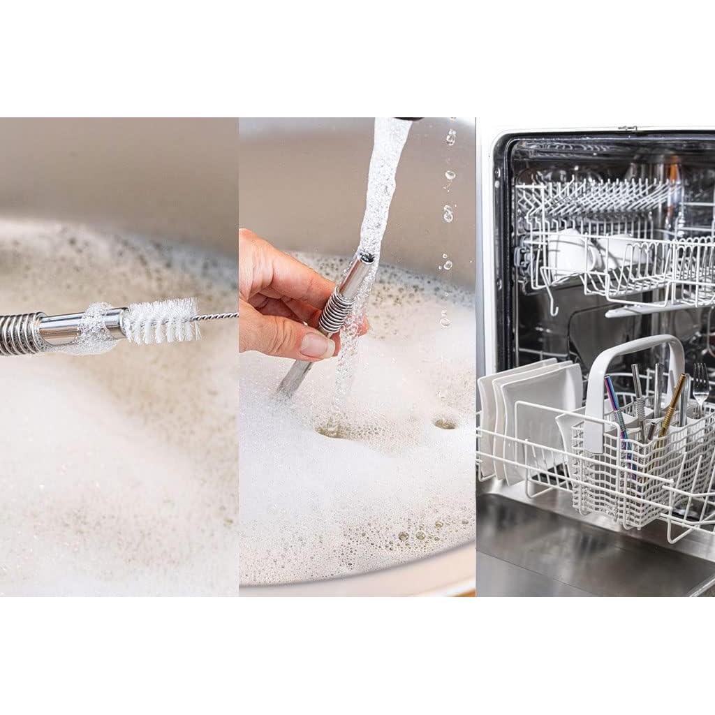 Popotes de Acero Inoxidable Flexibles Nuts - 4 Piezas + Limpiador