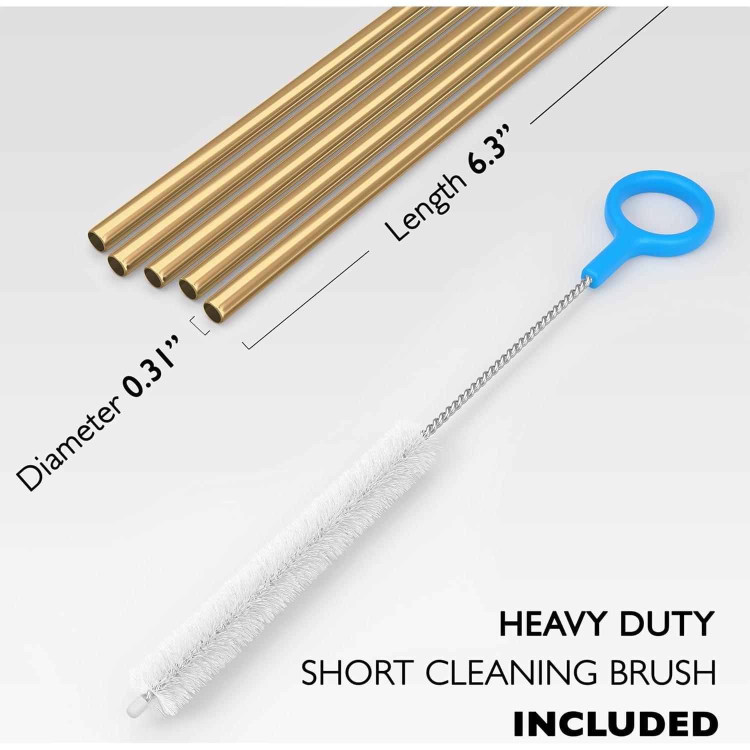 5 Pajitas Cortas de Acero Inoxidable Fiesta First Oro 16 cm