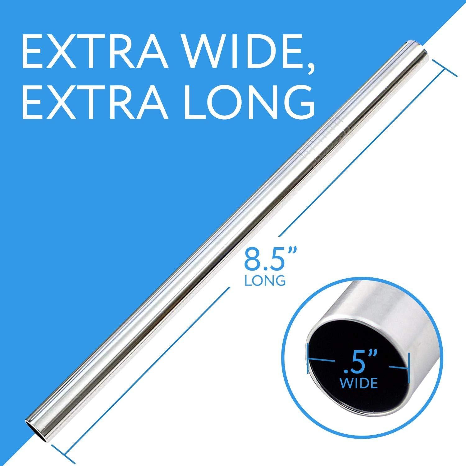 Juego de Popotes Reutilizables IMPRESA - 10 Popotes de Acero Inoxidable Extra Anchos 21.6 cm