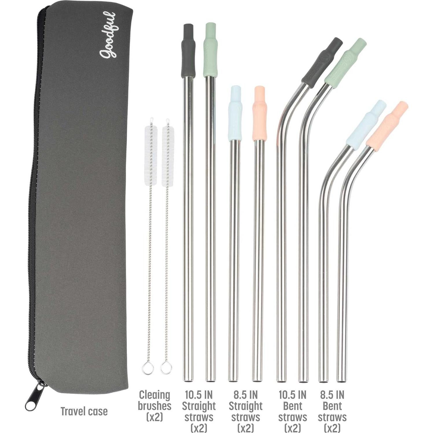 Set de Popotes Reutilizables Goodful Acero Inoxidable 8 Piezas