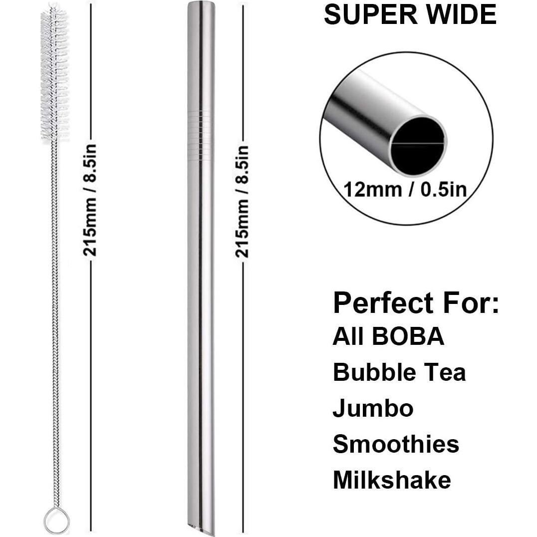 Popotes Reutilizables de Metal Morneve 4 Pcs 12mm Plata