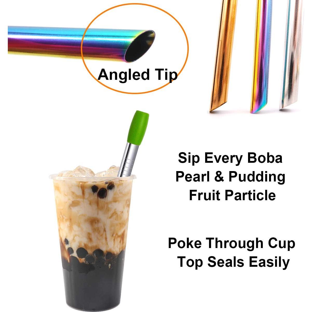 Popotes Reutilizables de Metal Morneve 4 Pcs 12mm Plata