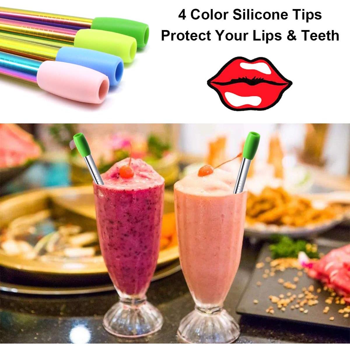 Popotes Reutilizables de Metal Morneve 4 Pcs 12mm Plata