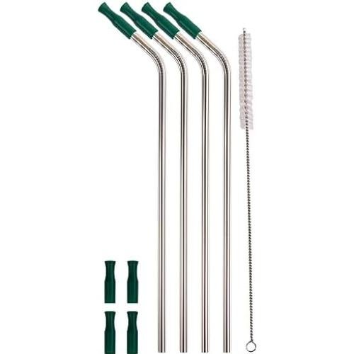 4 Popotes Jumbo Acero Inoxidable CocoStraw 35.56 cm + Puntas