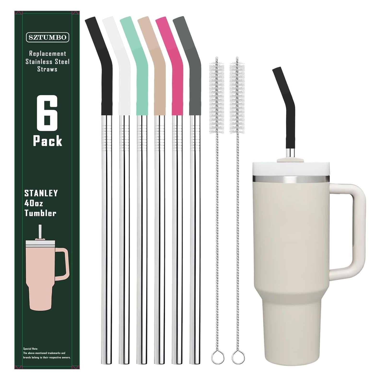 Paquete de 6 Pajitas Reutilizables de Acero Inoxidable Sztumbo