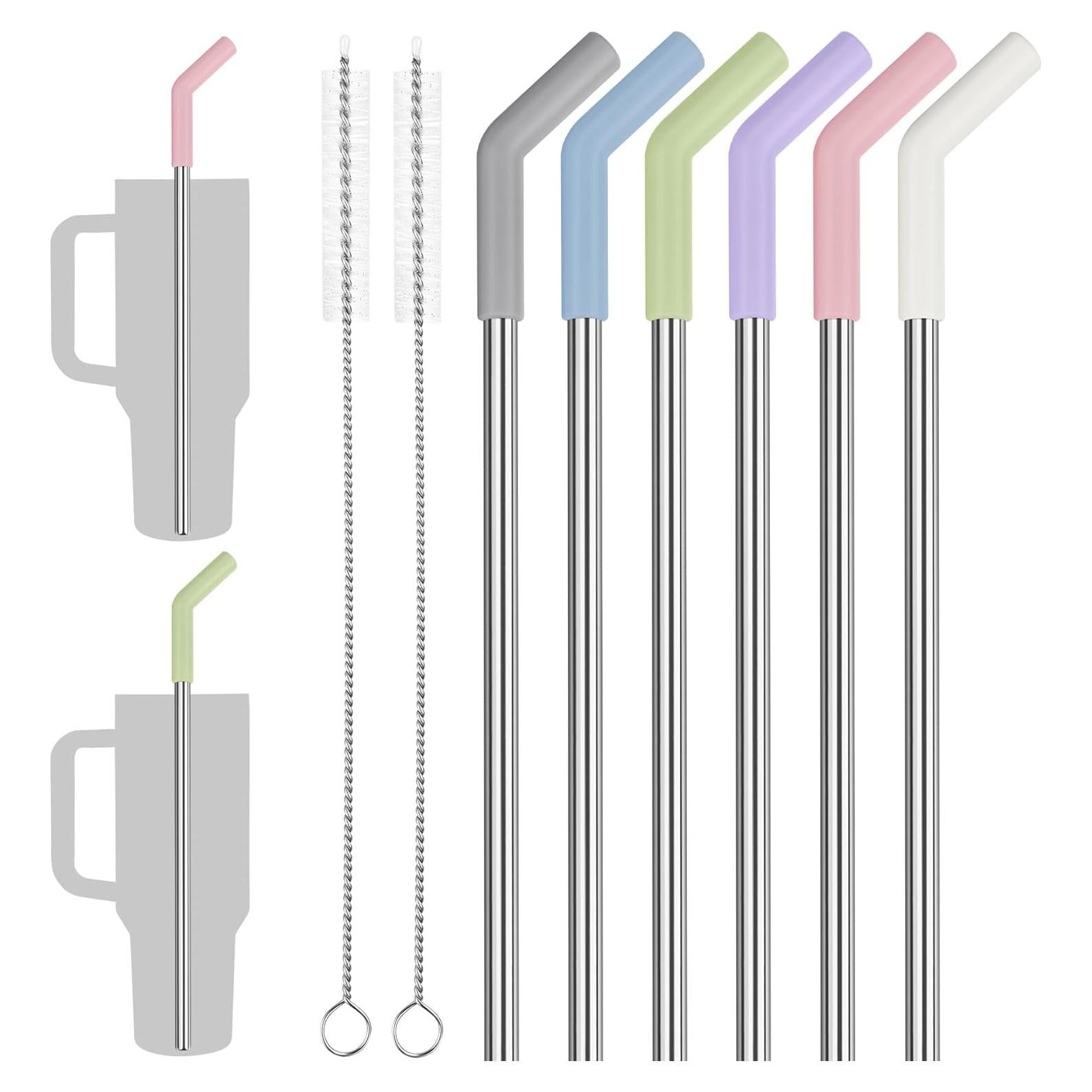 Juego de 6 Pajitas de Silicona y Acero Inoxidable Tomorotec 30.48 cm