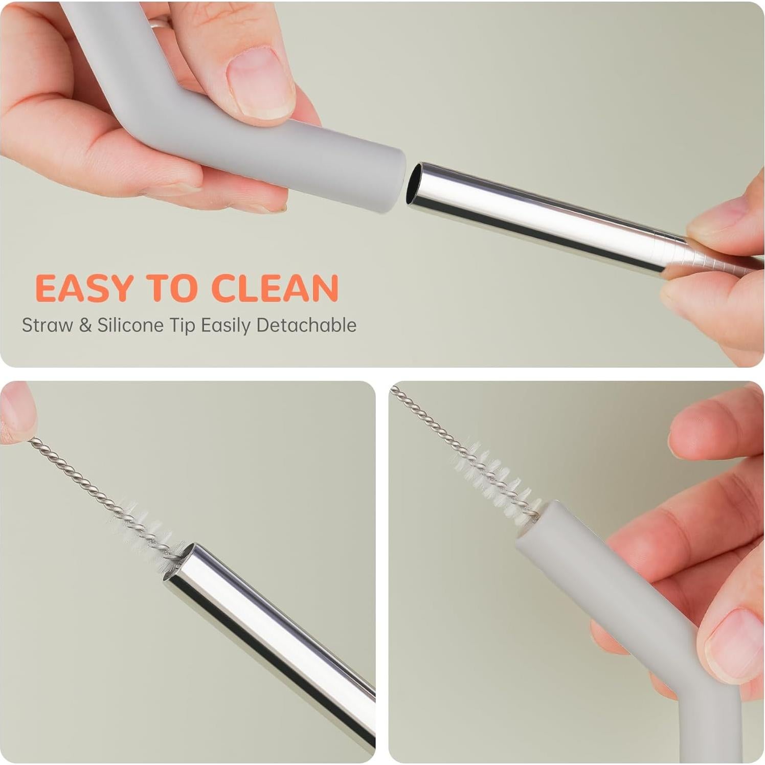 Juego de 6 Pajitas de Silicona y Acero Inoxidable Tomorotec 30.48 cm