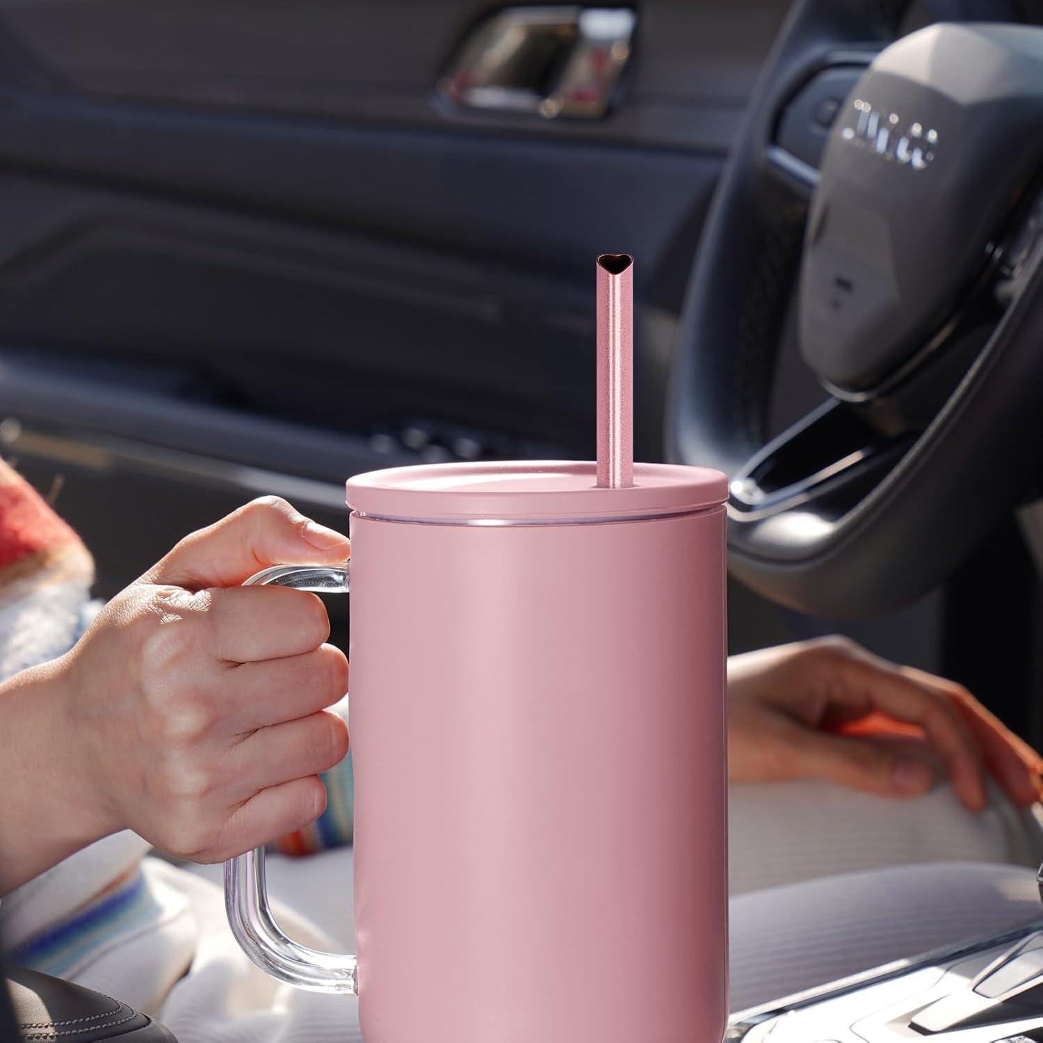 Popotes de Acero Inoxidable NiHome 30 cm Corazón Rosa 10 Pzas