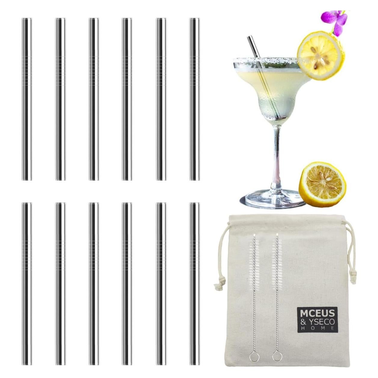 Paquete de 12 Pajitas de Metal Reutilizables MCEUS 12cm