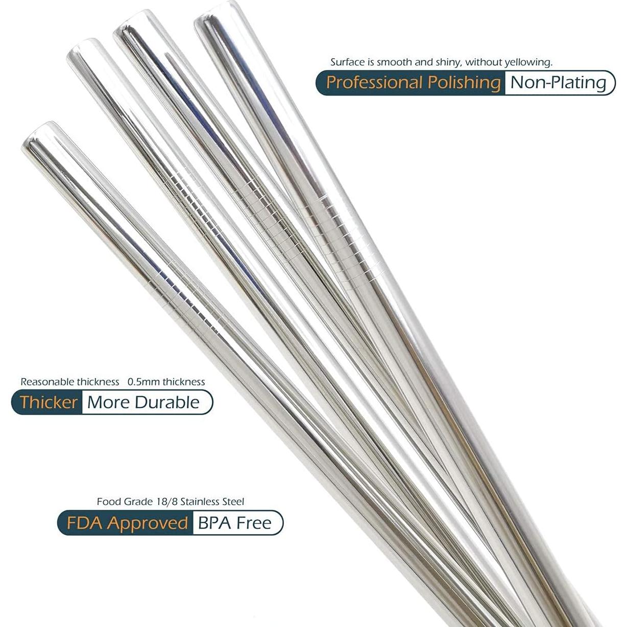 Juego de Popotes Reutilizables de Acero Inoxidable 304 - Set de 4