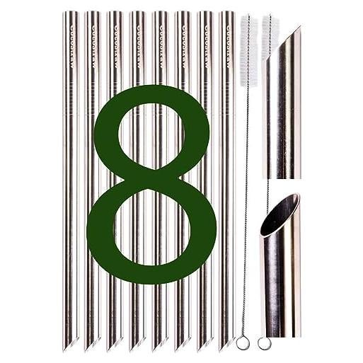 Popotes de Acero Inoxidable Extra Ancho CocoStraw 12mm x 24.2cm