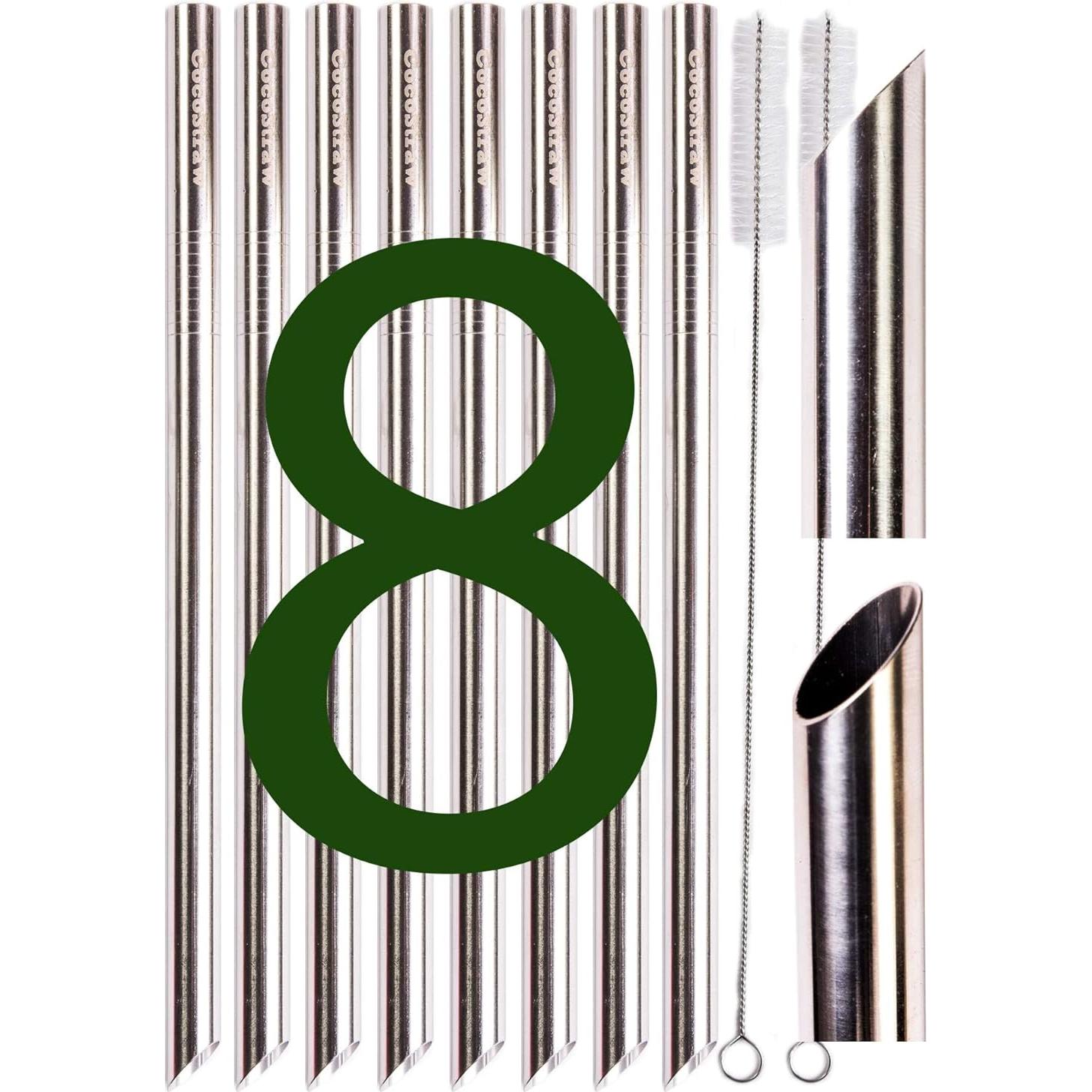 Popotes de Acero Inoxidable Extra Ancho CocoStraw 12mm x 24.2cm