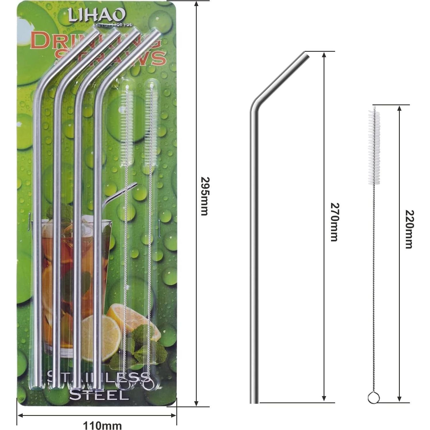 Set de 4 Pajitas de Acero Inoxidable LIHAO 30 OZ + 2 Cepillos