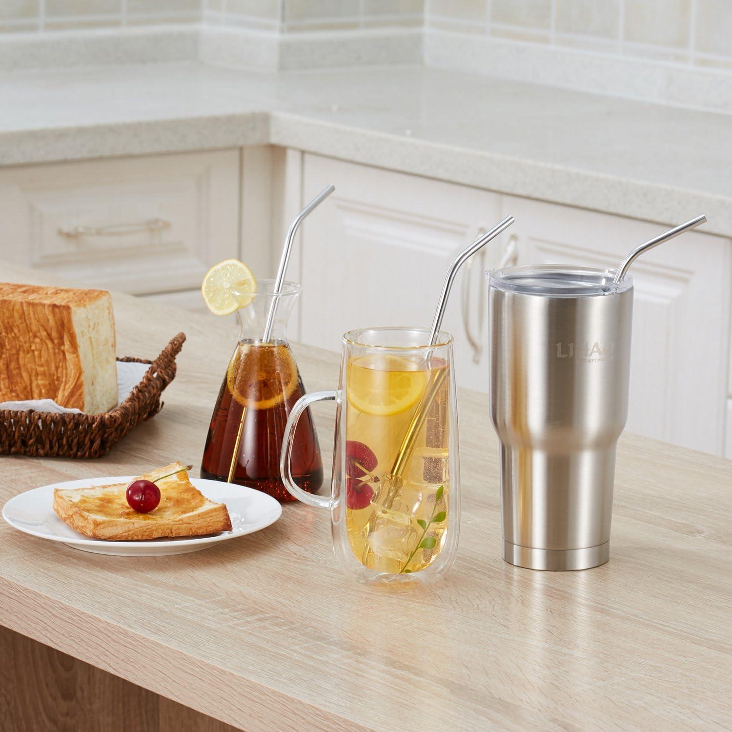 Set de 4 Pajitas de Acero Inoxidable LIHAO 30 OZ + 2 Cepillos