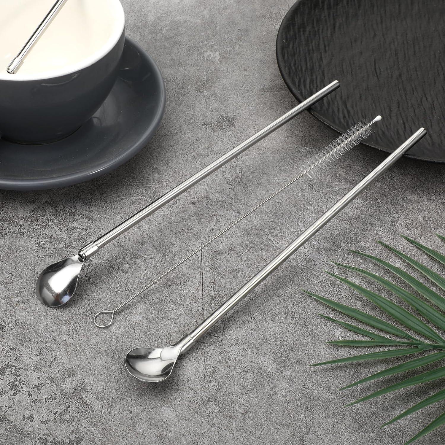 Juego de 6 Pajitas de Cuchara de Acero Inoxidable Alrhso