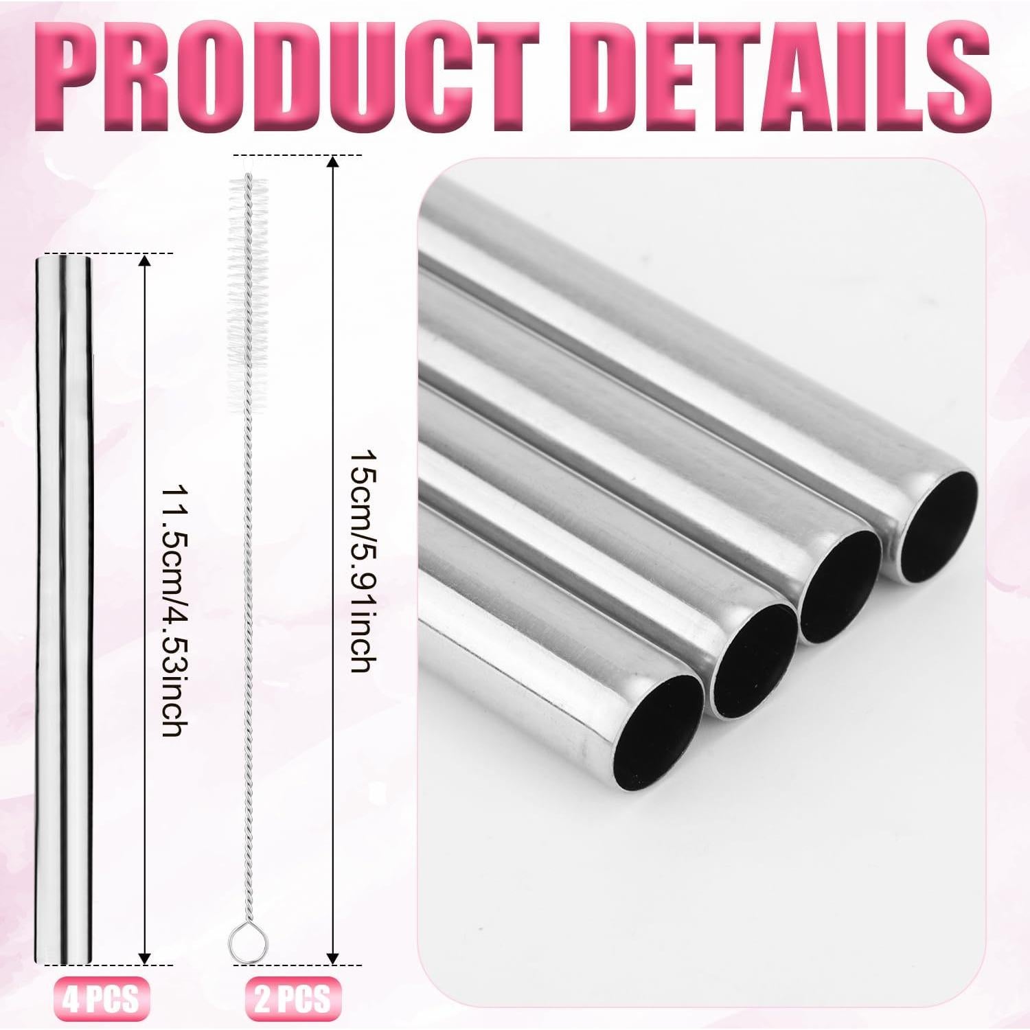 4 Popotes de Acero Inoxidable Reutilizables Gosknor 12 Oz