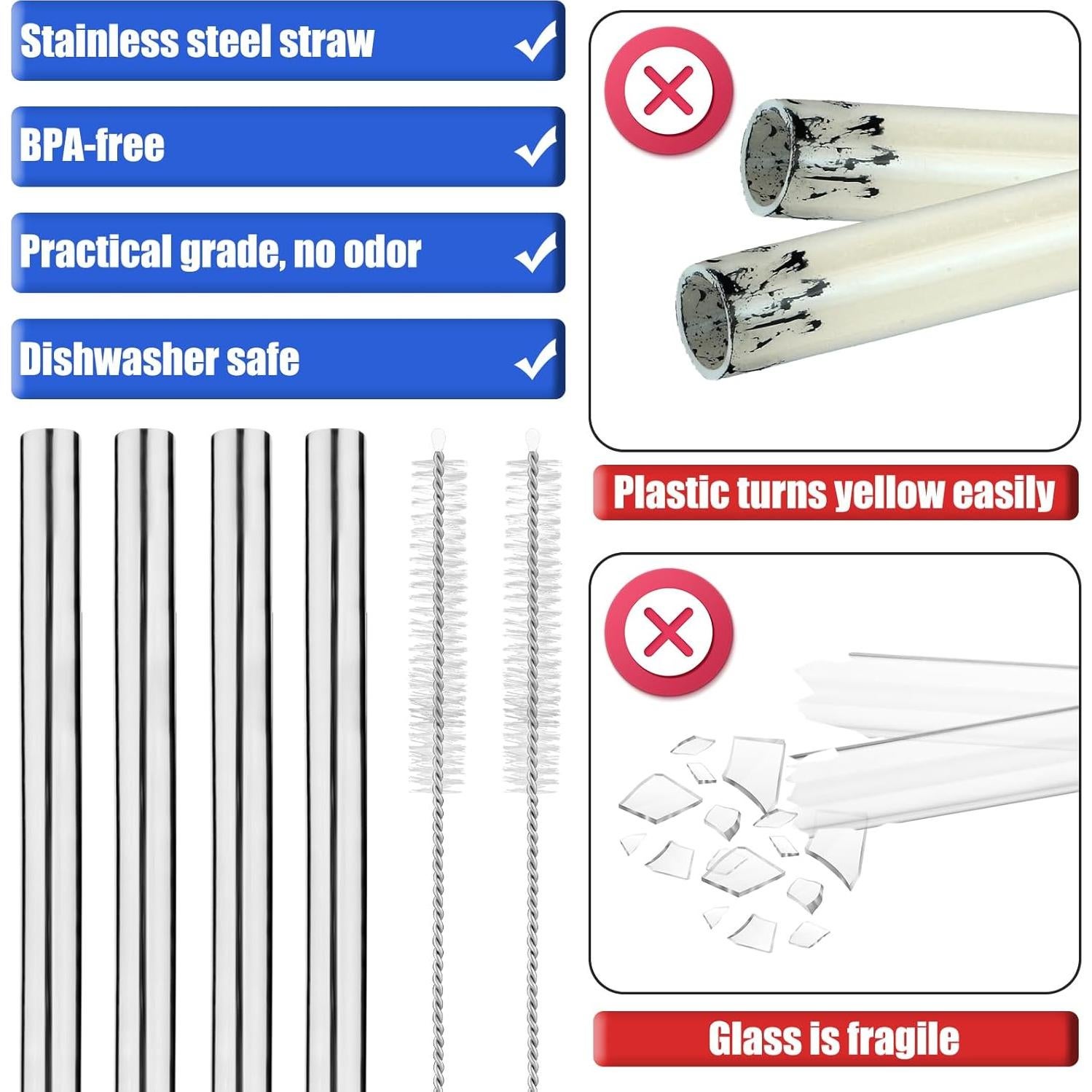 4 Popotes de Acero Inoxidable BOXOB para Hydroflask 1L