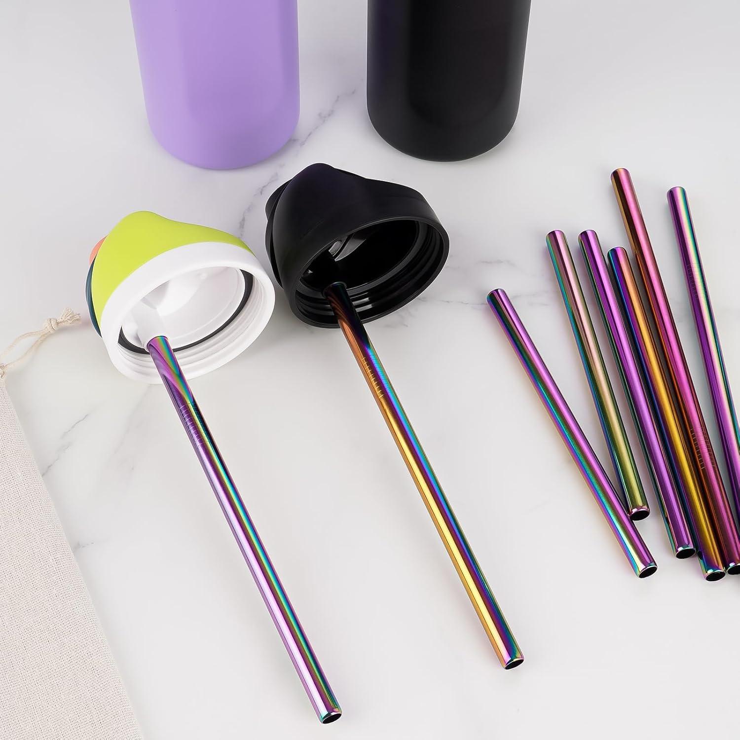 NiHome 8 Popotes de Acero Inoxidable Iridescentes para Botellas