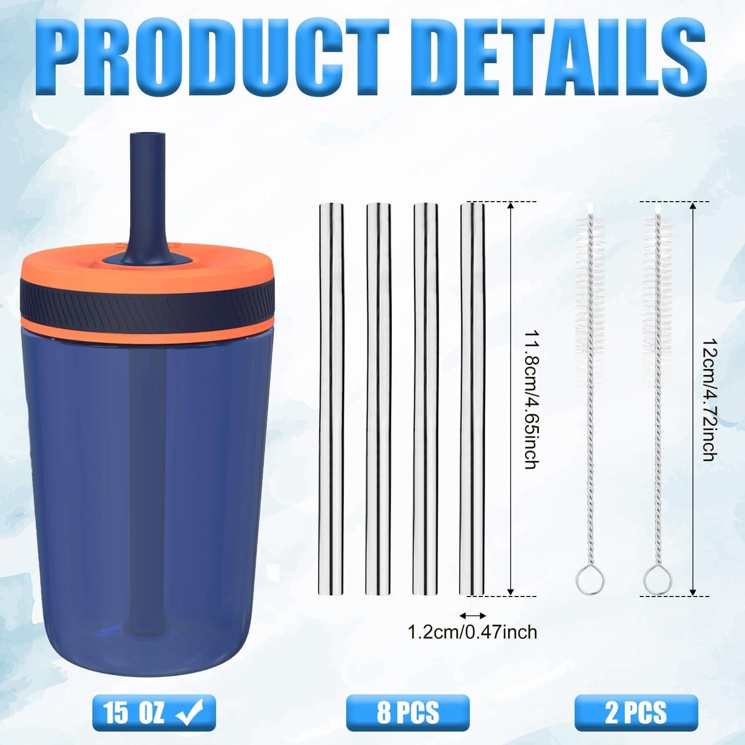 8 Popotes de Acero Inoxidable Reutilizables BOXOB 11.8cm