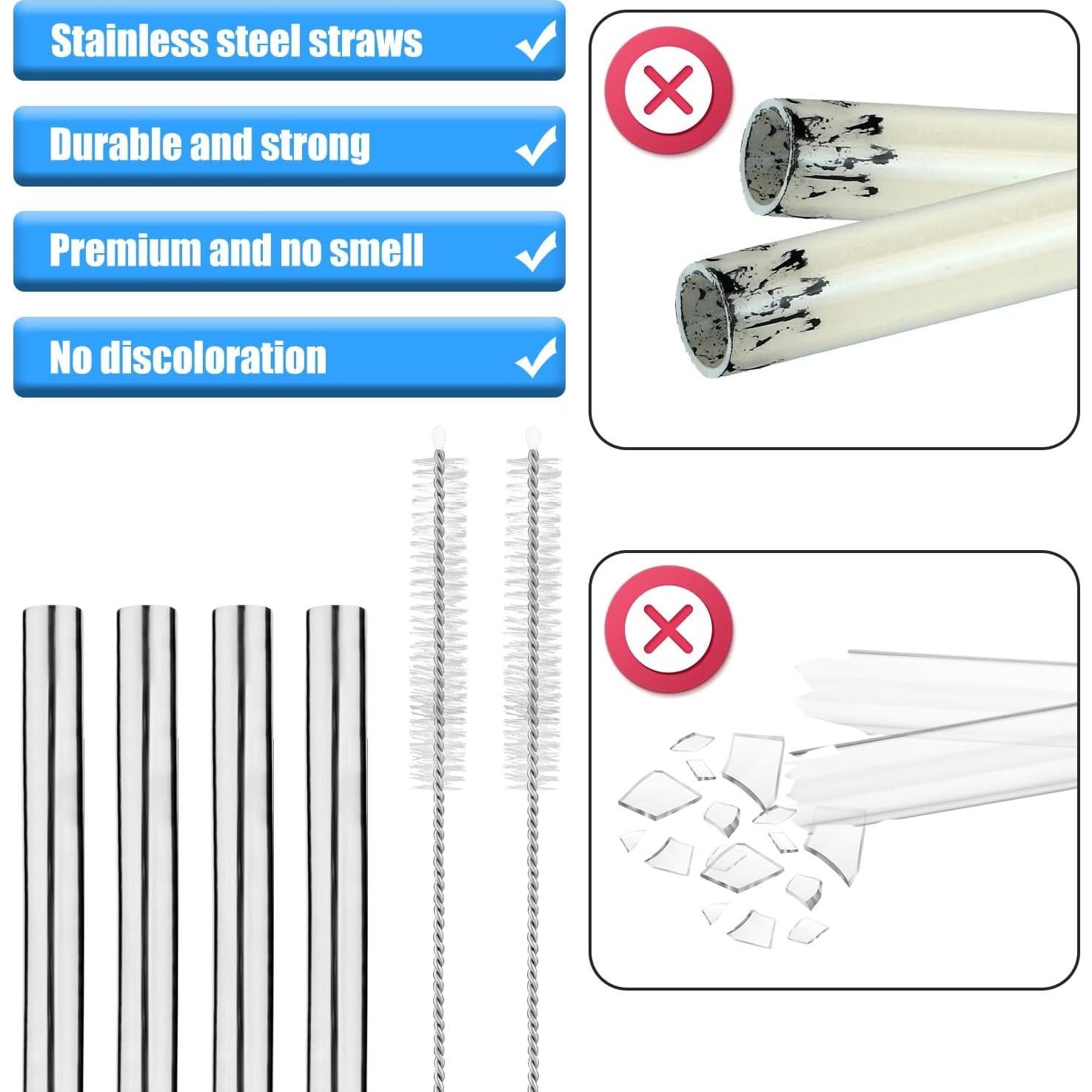 8 Popotes de Acero Inoxidable Reutilizables BOXOB 11.8cm