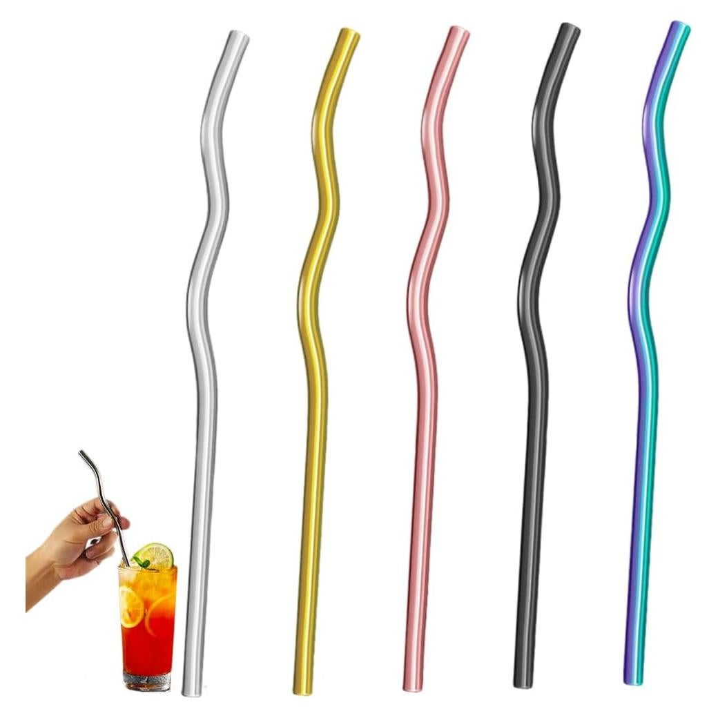 Set de Popotes de Acero Inoxidable Reutilizables CHENSHUO 5 Piezas