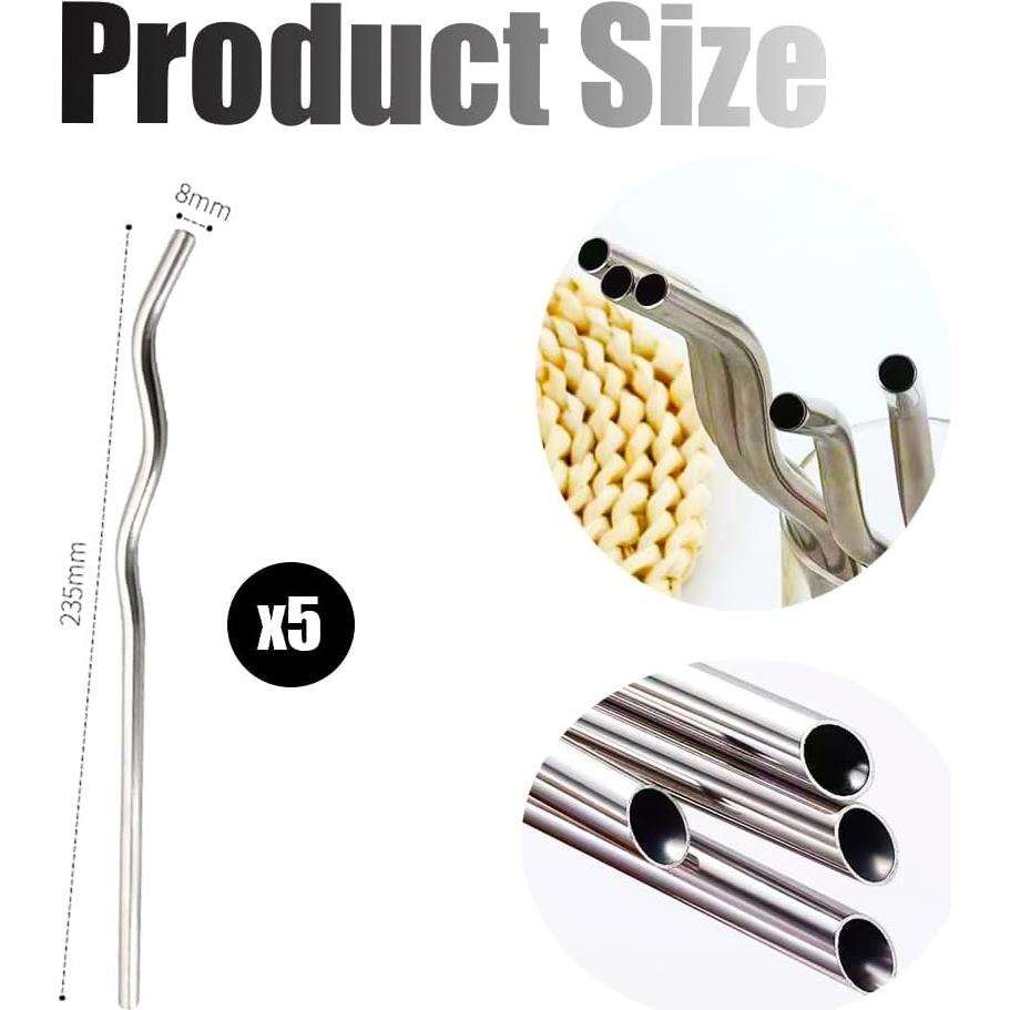 Set de Popotes de Acero Inoxidable Reutilizables CHENSHUO 5 Piezas