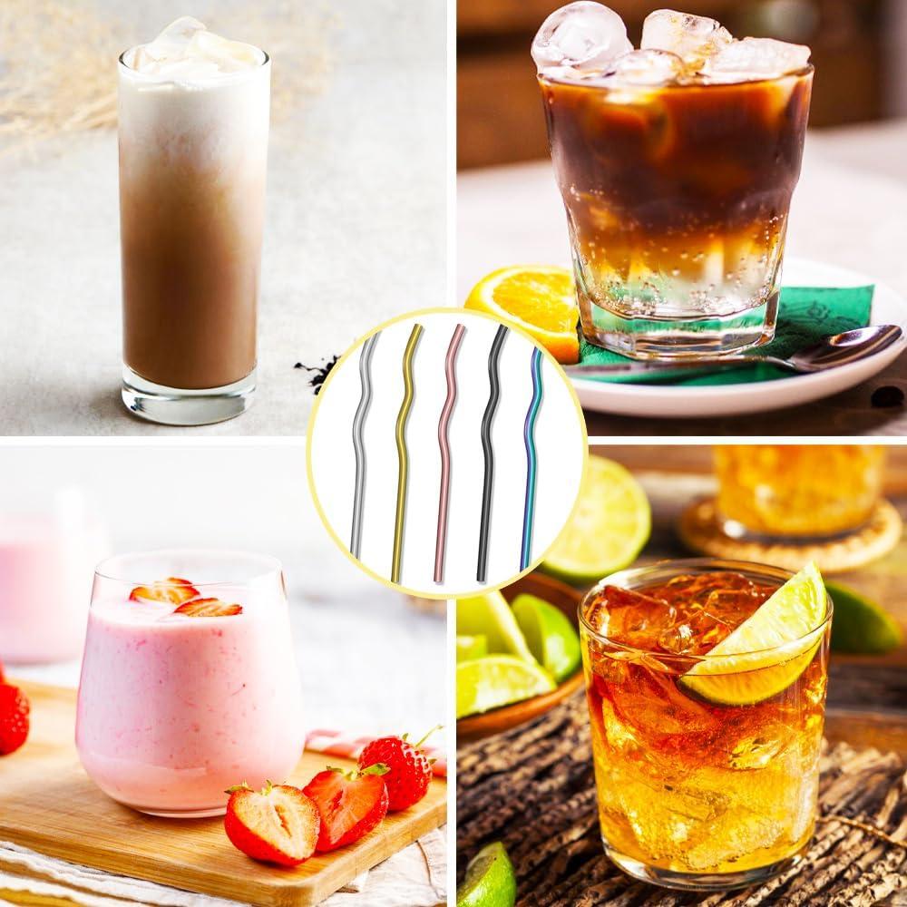 Set de Popotes de Acero Inoxidable Reutilizables CHENSHUO 5 Piezas