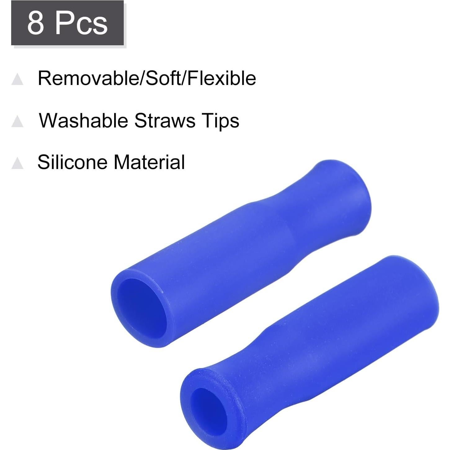 Puntas de Pajitas de Silicona Uxcell 8pcs Azul 8mm Reutilizables