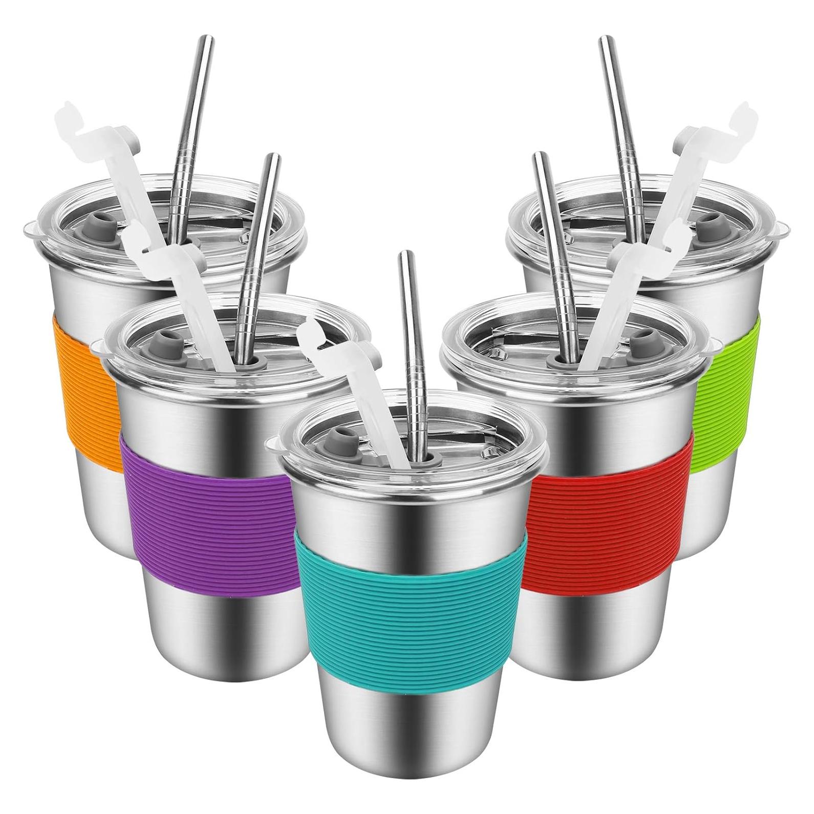 Tazas de Acero Inoxidable Yummy Sam 12oz con Pajitas - 5 Piezas