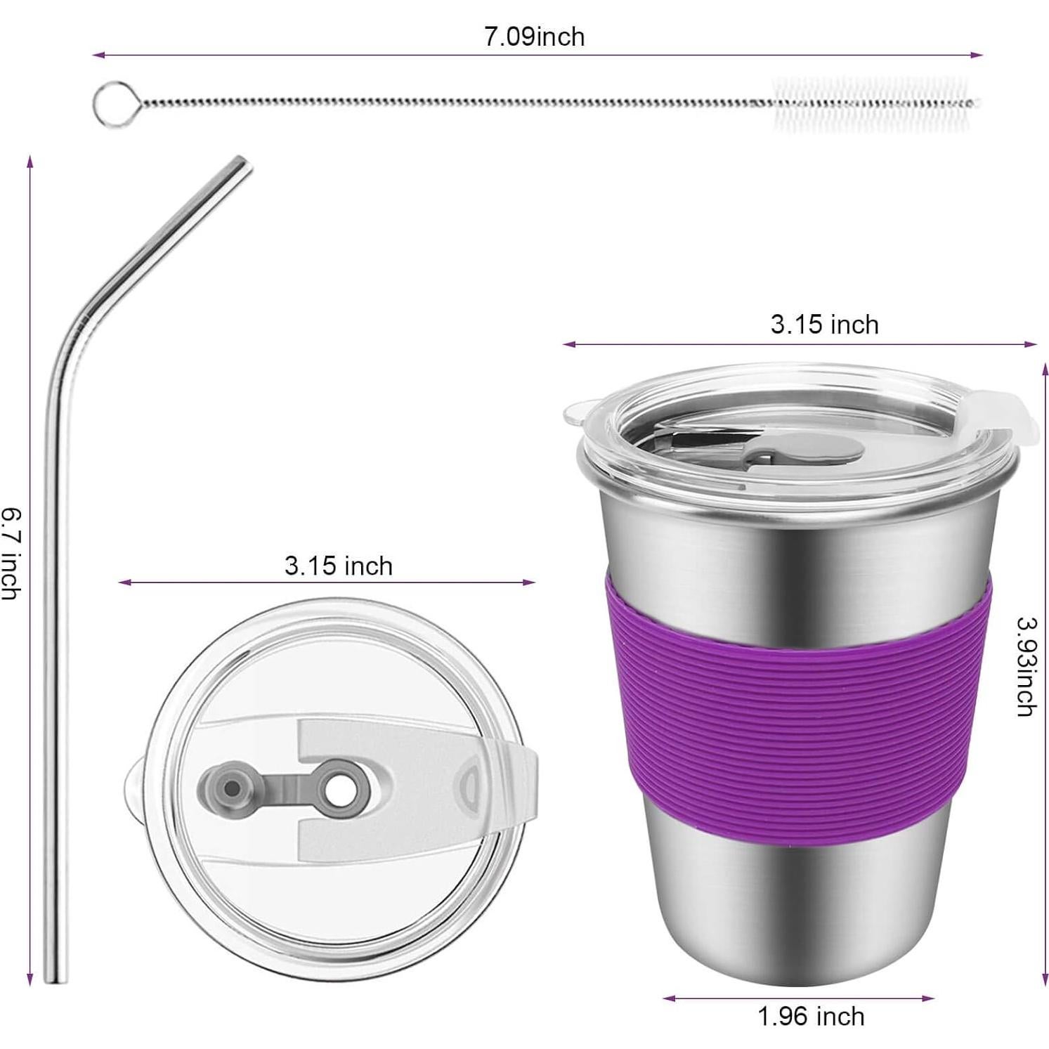 Tazas de Acero Inoxidable Yummy Sam 12oz con Pajitas - 5 Piezas