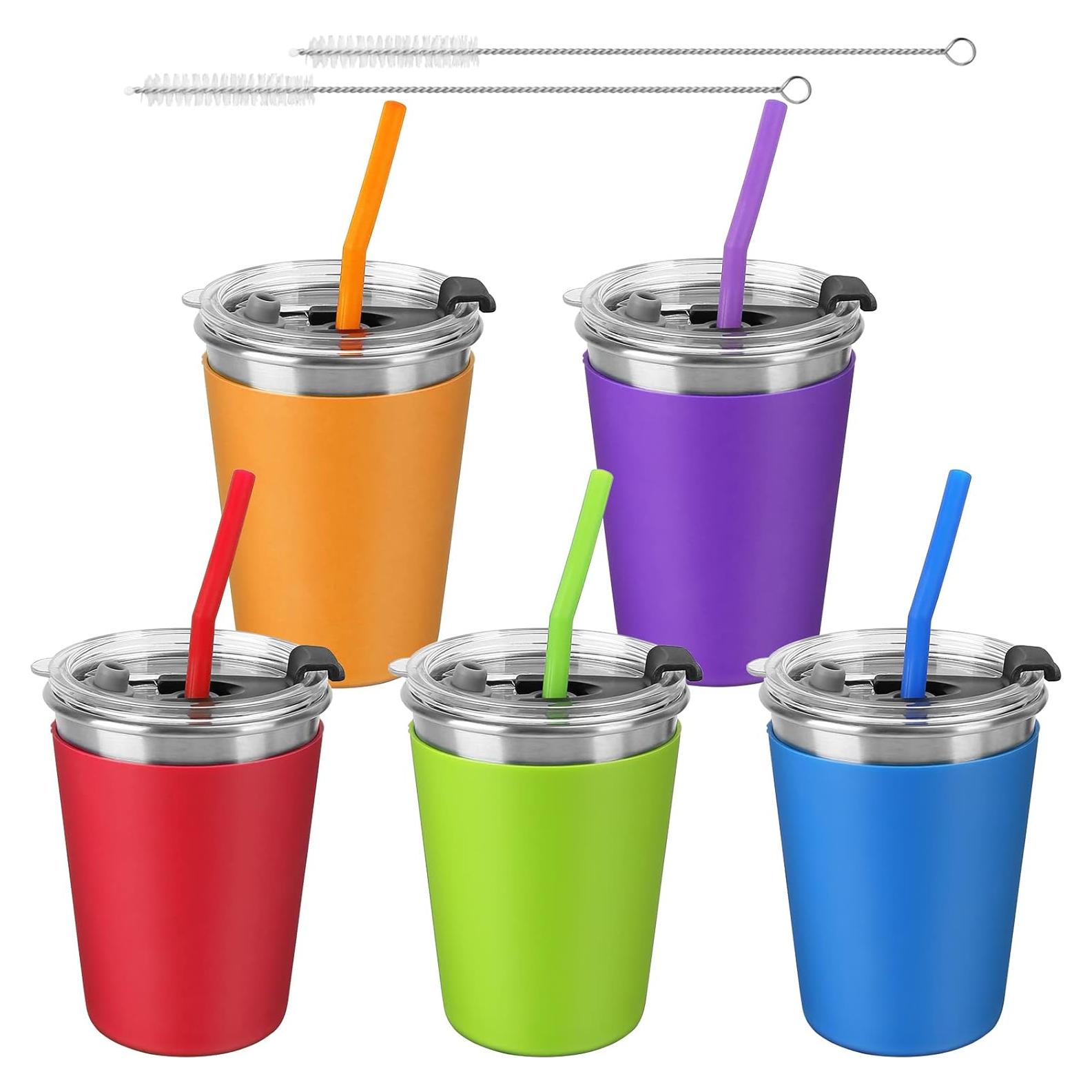 5 Vasos de Acero Inoxidable ShineMe 12oz con Pajitas Silicona